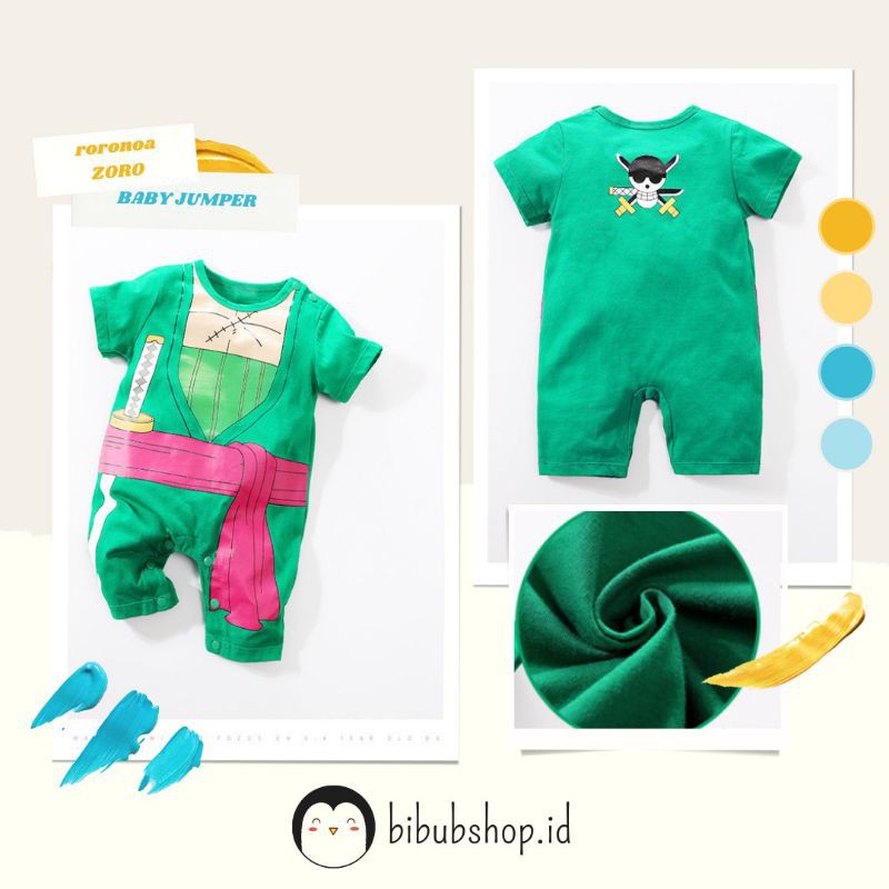 BIBUB PE7 - BABY JUMPER ROMPER BABY BOY ANIME CHARACTER ONE PIECE RORONOA ZORO BOY OR GIRL
