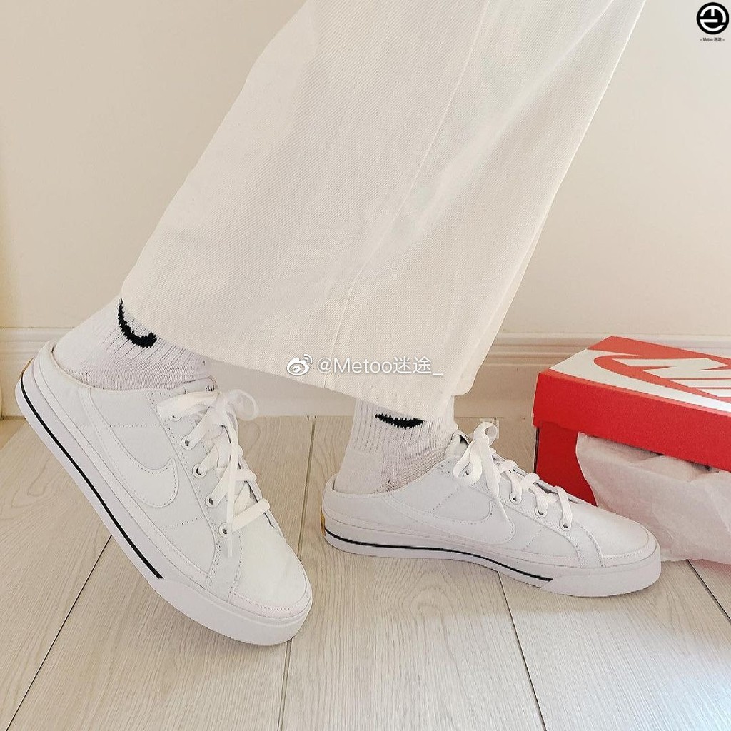 ☁Nike/Nike Court Legacy Mule Women s Pure White Canvas One Pedal Lazy Shoes DB3970