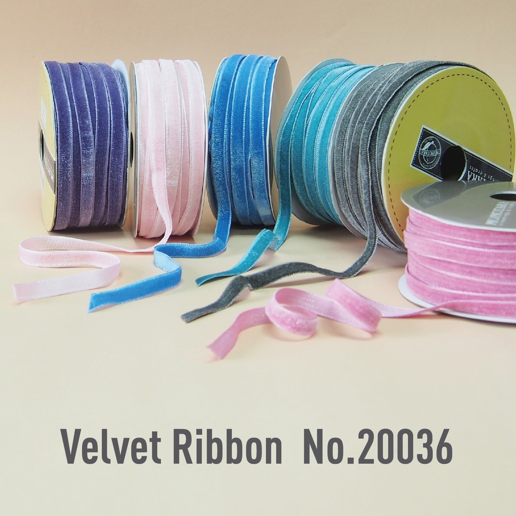 MOMOTARA No.20036 (ชุดที่ 1) Velvet Ribbon ริบบิ้นกำมะหยี่ ขนาด 0.9 CM ยาว 36 หลา เทป ริบบิ้น ริบบิ้นผ้า วัสดุตกแต่ง diy