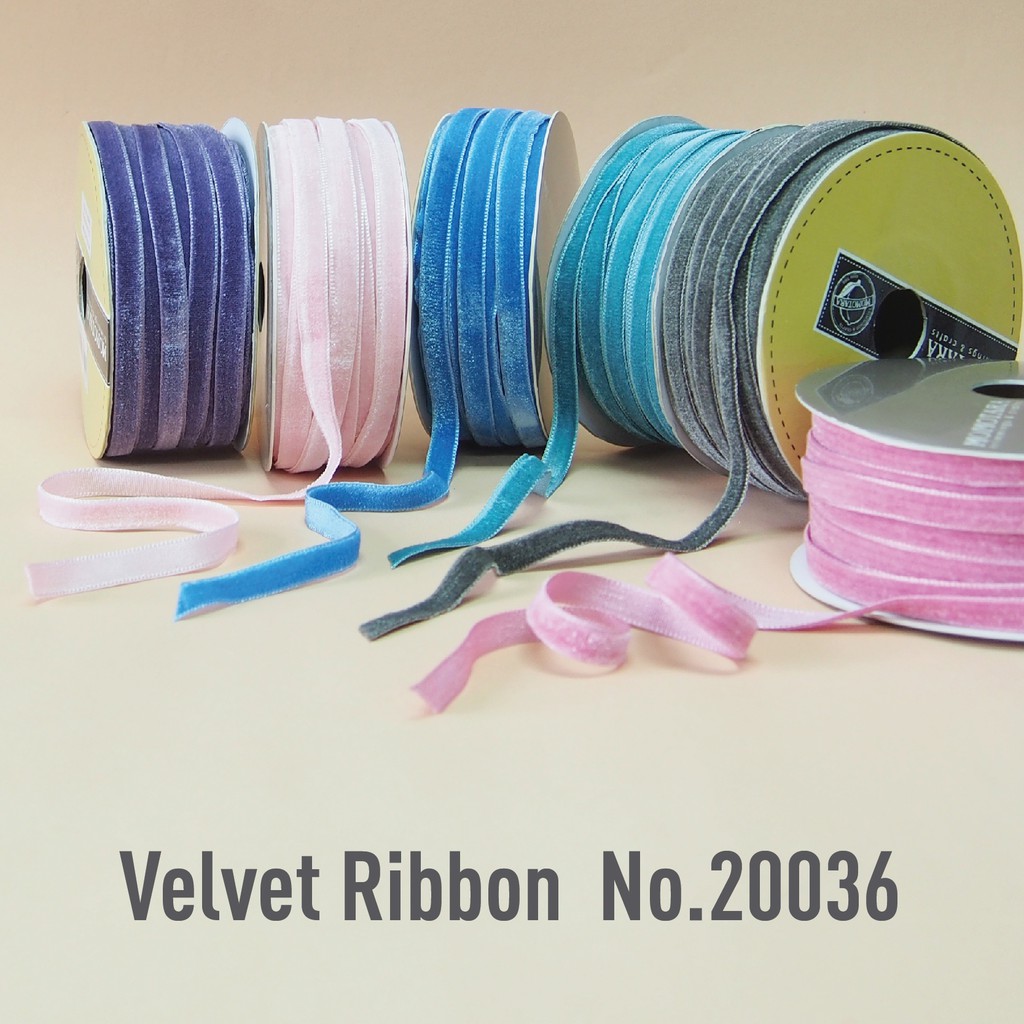 MOMOTARA No.20036 (ชุดที่ 2) Velvet Ribbon ริบบิ้นกำมะหยี่ ขนาด 0.9 CM ยาว 36 หลา เทป ริบบิ้น ริบบิ้