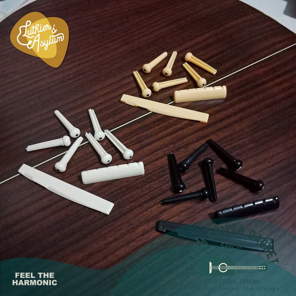 สต็อคไทย พร้อมส่ง ชุดหย่อง นัท แซดเดิ้ล และหมุดยึดสายกีต้าร์ รวม 8 ชิ้น มี 3 สี ดำ, ขาว, เบจ