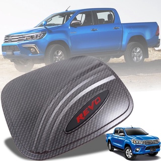 ครอบฝาถังน้ำมัน รุ่น TOYOTA ไฮลักซ์ REVO ครอบถังน้ำมัน โตโยต้า HILUX รีโว่ ปี 2015 - 2019 ลายเคฟล่า โลโก้ REVO สีแดง