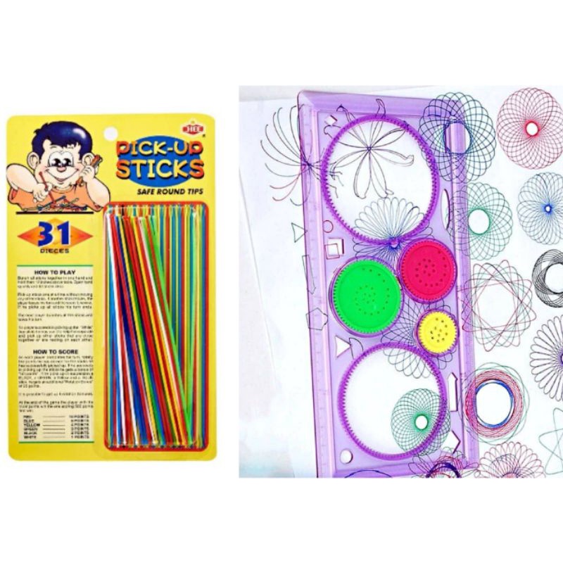 2 in 1 Classic Colourful Pickup Stick + Pembaris Seni Pattern Ruler Design Ruler/ไม้บรรทัดศิลปะ