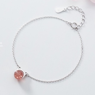 MeeningBrand ❥ สร้อยข้อมือเงิน PINK BALL CAT [01-0037]