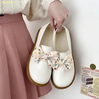 🥤สินค้าเฉพาะจุด🥤2022 ต้นฉบับรองเท้าผู้หญิงน่ารัก polka dot โบว์หนา soled หนังขนาดเล็กรองเท้าผู้หญิงเหยียบ loafer รองเท