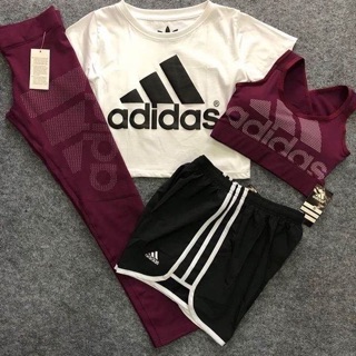 [ถ่ายจากงานจริง] SET SPORTBAR ADIDAS 4 ชิ้น ชุดออกกำลังกายAdidas กางเกงออกกำลังกายAdidas เสื้อออกกำลังกายAdidas