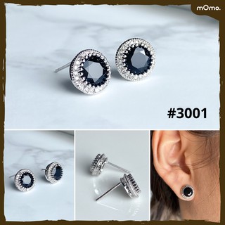 3001 Elegant ต่างหูเงินแท้ 92.5% ฝังเพชร CZ และพลอยสีกลมท่า สวย สง่า ดูแพงสุดๆ