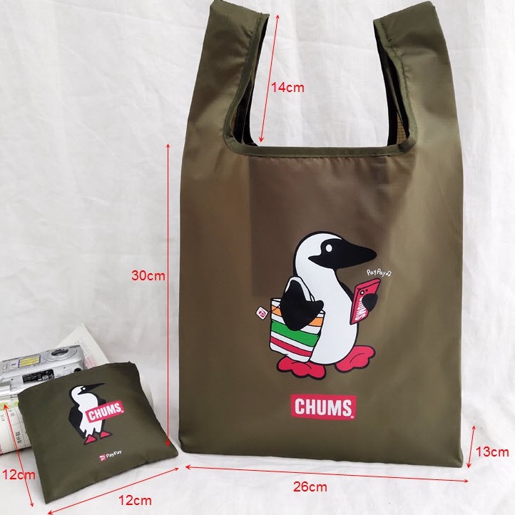 กระเป๋า​พับ​เก็บ​ได้​กระเป๋า​ถือ​กระเป๋า​กันน้ำ​ถุง​ใส่​ของ​ Chums foldable tote  shopping bag​ army