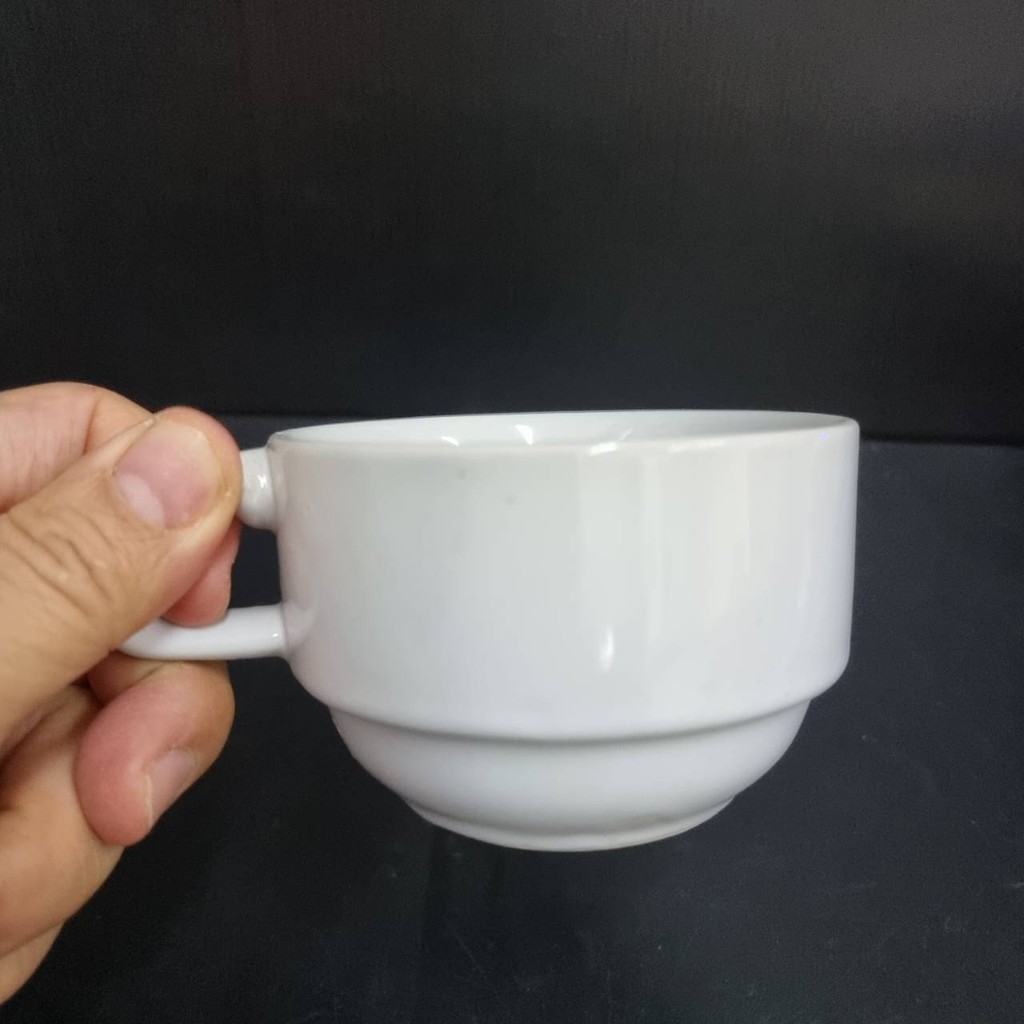 แก้วกาแฟสีขาว 9*6 ซม . ทำจากกระเบื้อง แก้วชงเนสกาแฟ แก้วกระเบื้อง สำหรับชงกาแฟ เข้าไมโครเวฟได้ เก็บซ