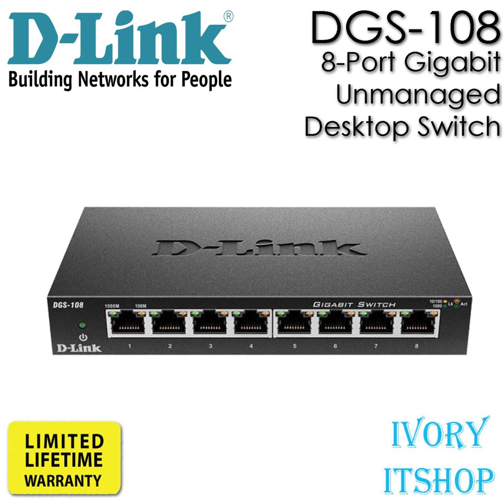 D-Link DGS-108 8-Port Gigabit Unmanaged Desktop Switch DGS108/ivoryitshop