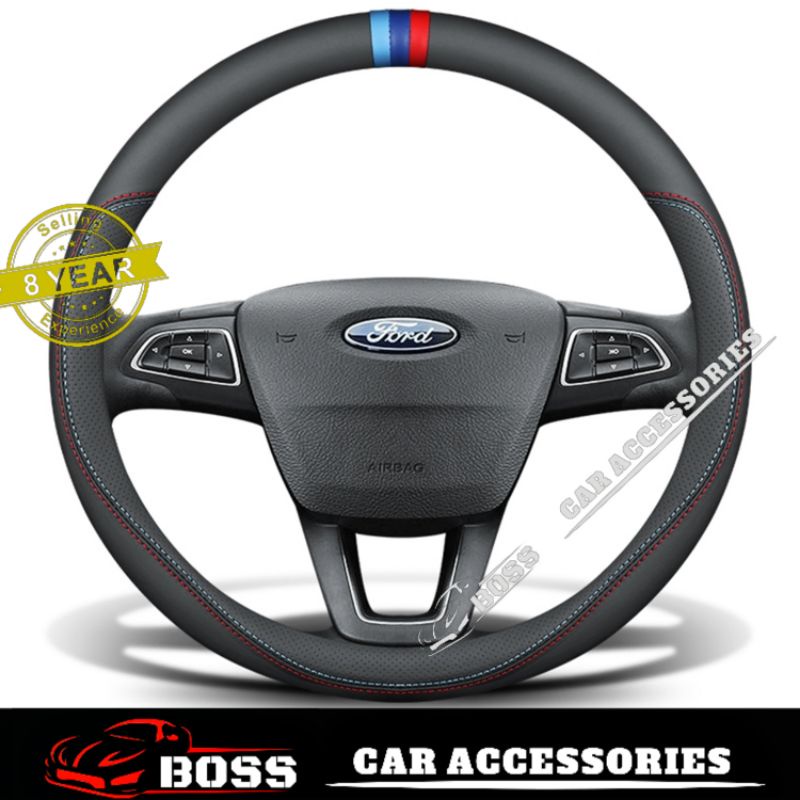 Ford Ranger Triton Everest Ford Mustang Fiesta Nappa หนังพวงมาลัยฝาครอบพวงมาลัยอุปกรณ์เสริมในรถยนต์