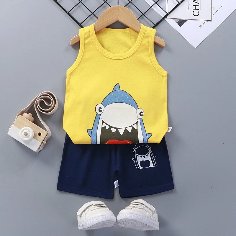 【ชุด】เสื้อผ้าเด็กชุดสูทเด็กแขนสั้น ผ้าคอตตอนเครื่องแต่งกายการ์ตูนเด็กของขวัญสำหรับเด็ก เสื้อกล้ามเด็กแขนสั้น ชุดนอนเด็ก thumbnail 4