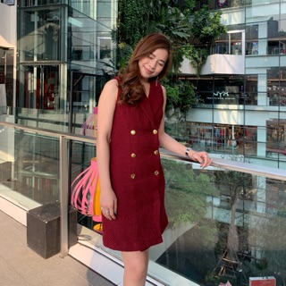 Weftloom Hannah Suit เดรสสูทผ้าทวีต tweed สีแดงเลือดหมู maroon