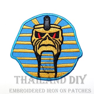 ☠ ตัวรีดติดเสื้อ งานปัก หัวกะโหลก อียิปต์ ฟาโรห์ ไบค์เกอร์ Egypt Pharaoh Biker Skull Patch ตัวรีด WOP DIY อาร์มติดเสื้อ