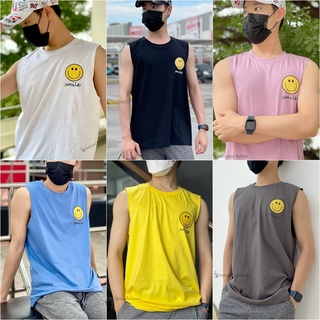 🙂POOHPAND🙂 เสื้อแขนกุด ผ้าCotton 100% เสื้อยืดแฟชั่น เสื้อกล้าม สไตล์เกาหลี มินิมอล Oversize ทรงสวย สปอร์ต ลายหน้ายิ้ม