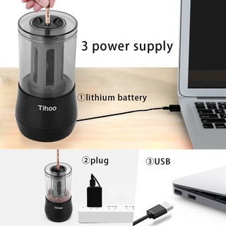 💢 Tihoo รหัส 8009 เครื่องเหลาดินสอไฟฟ้า ชาร์จ USB &amp; ใส่ถ่าน AA 1 ก้อน สำหรับ 6-8 mm Art Electric Pencil Sharpener