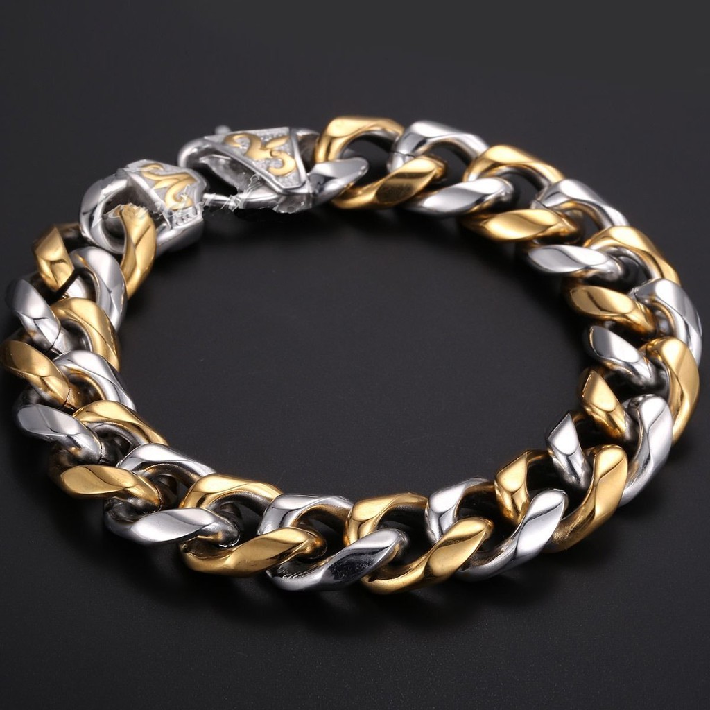 คุณภาพสูงสแตนเลสสตีล Silver Gold Curb Cuban Chain Link สร้อยข้อมือหนา Trendsetter เครื่องประดับ Rapper ผู้ชายผู้หญิง