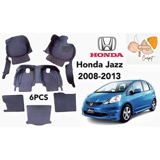 พรมปูพื้นเข้ารูปรถยนต์ Honda Jazz ปี2008-2014 6PCS ( หนังแท้PU 10 สี ) พรมปูพื้นรถยนต์ พรมรถยนต์