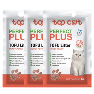 Topcat Perfect Plus ทรายเต้าหู้ กลิ่น HoneyPeach 6 ลิตร 3ถุง