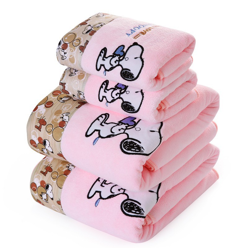 ชุดผ้าเช็ดตัว + ผ้าเช็ดตัว Magic cotton Bath Towel สีฟ้า snoopy 70*140cm+ 35*70cm