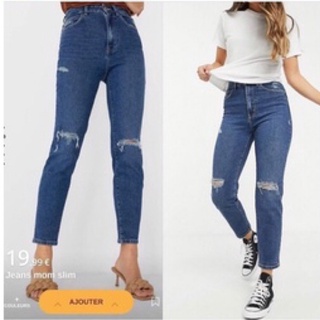 Stradivarius Mom Slim Fit Jeans size 34 กางเกงยีนส์ทรงมัมสลิม ผ้ายืดฟิต ทรงสวยมากค่ะ แค่ลอง เอว 26 สะโพก 35