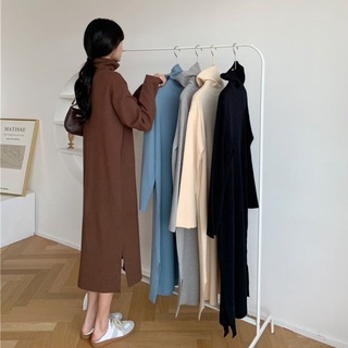 ♥S Miss私人定制♥【现存的】连衣裙女加厚 长款高领加绒打底裙 内搭长裙子