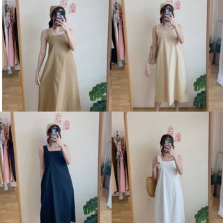 เดรสยาว แขนกุด เว้าหลัง 4สี (ไม่มีผ้าโพกผม)