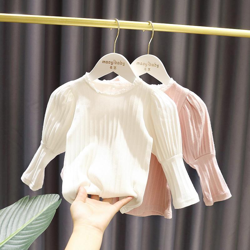 เสื้อเชิ้ตเด็กผู้หญิง เสื้อยืดแขนยาว แขนพัฟ