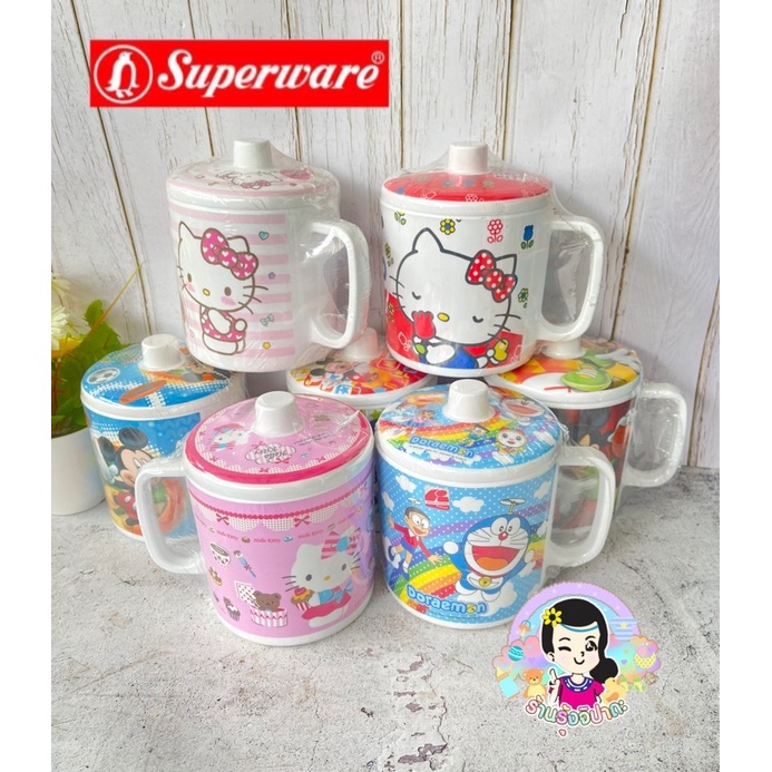 แก้วเมลามีน ซุปเปอร์แวร์ขนาด 4 นิ้ว มีฝา ลายการ์ตูน #ร้านรุ้งจิปาถะ