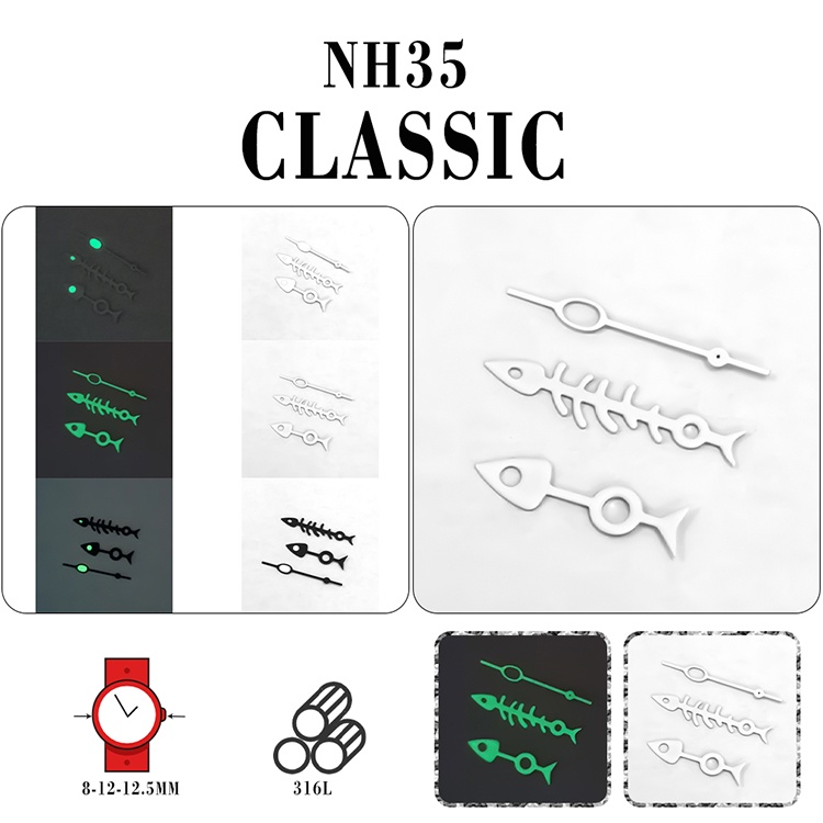 นาฬิกาข้อมือ ก้างปลา สามเข็ม สีเขียวเรืองแสง ดัดแปลง สําหรับ NH35 NH36 4R 7S Movement