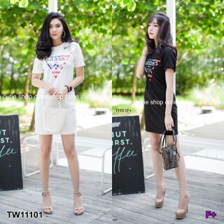 Mini Dress มินิเดรสคอกลมแขนสั้น สกรีนลาย