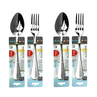 ช้อนส้อมสแตนเลส CS หนา 3 มม ปลายนูน รุ่น BAGUETTE แพค 2 คู่ (Stainless)