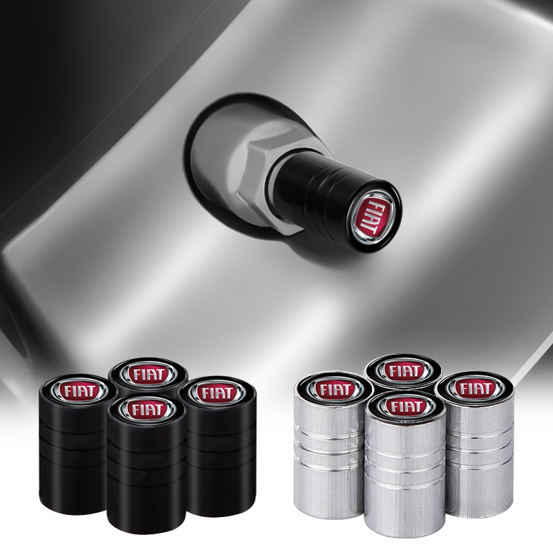 4pcs เงินหรือสีดําอลูมิเนียมยางรถ Air หมวกทรงกระบอก Tyre Vavle Core หมวกโลโก้รถสําหรับ Fiat Panda Br