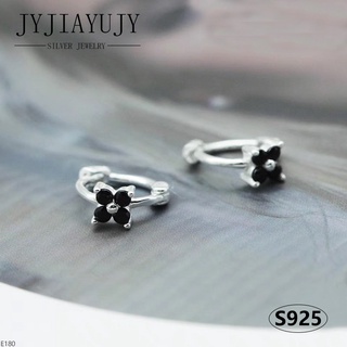 ✨J&amp;y สีเงิน✨【พร้อมส่ง】ต่างหูห่วงเงินแท้ 100% 925 ประดับเพทาย สีดํา ขาว เครื่องประดับแฟชั่นเกาหลี ของขวัญ E180