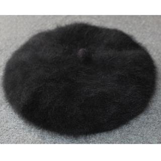 Fur beret beanie hat (black)