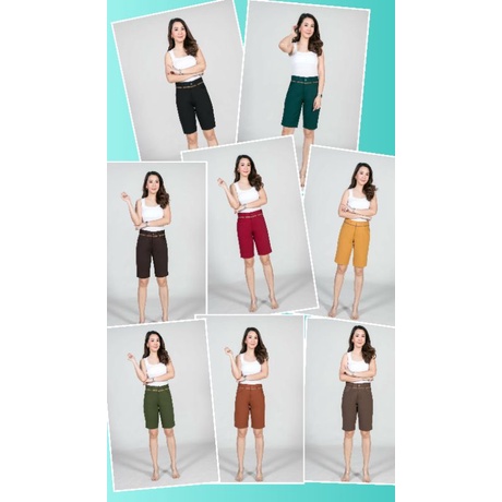 L-40" กางเกง3ส่วนผ้าโรเชฟ แต่งขอบน้ำตาล **พร้อมส่ง**