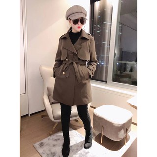 โค้ทยาว Casaco Trench Coat (พร้อมส่ง) เทรนช์โค้ท ยาวครึ่งตัว กระดุมสีทอง พร้อมเข็มขัด   | Luckytwins