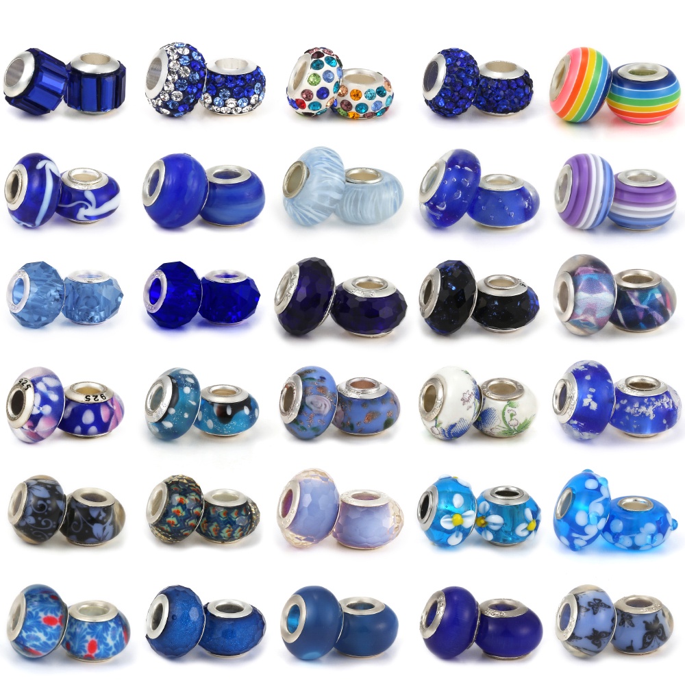 Dinglly ลูกปัดแก้วมูราโน่ สีฟ้า คุณภาพสูง แฮนด์เมด Diy อุปกรณ์เสริม สําหรับทําสร้อยข้อมือ กําไลข้อมื