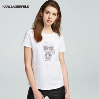 KARL LAGERFELD K/IKONIK RHINESTONE KARL T-SHIRT เสื้อยืดผู้หญิง