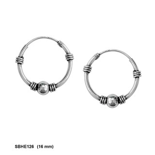 SILVER THAI        16 mm sterling silver bali hoop earrings  ต่างหูแบบห่วง