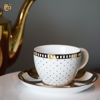 แก้วกาแฟ Philos,Miss etoile Espresso Cup W/Saucer Gold Galore : EC211 | ชุดถ้วยน้ำชาเซรามิคขนาดเล็ก ตกแต่งลายสีทองสวยๆ