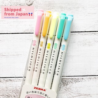 Zebra Mildliner ไฮไลท์ มาร์คเกอร์ สองหัว 5 สี WKT7-5C (แพคสีชมพู) Mild Liner Double-Sided Highlighter Pen