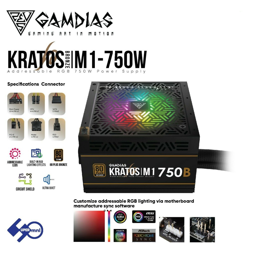 PSU GAMDIAS KRATOS M1 750B - 750W, KRATOS M1 600B - 600W 80PLUS BRONZE ...