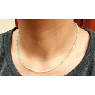 สร้อยคอ หินลาริมาร์ หินแท้ธรรมชาติ เจียระไน ทรงกลม ตะขอทองเหลือง Natural Larimar Faceted Beads Necklace