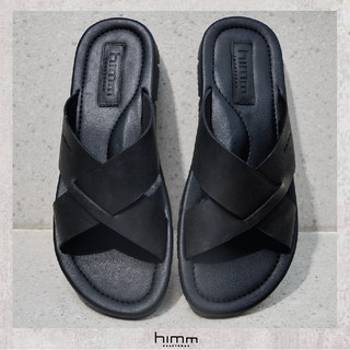 himm รองเท้าแตะผู้ชาย รุ่น MARCO สี Classic Black หนังแท้