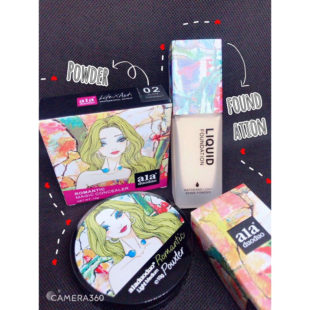 SET แป้งเอล่า - รองพื้นเอล่า ala duoduo romantic magic concealer press powder #NO BOX