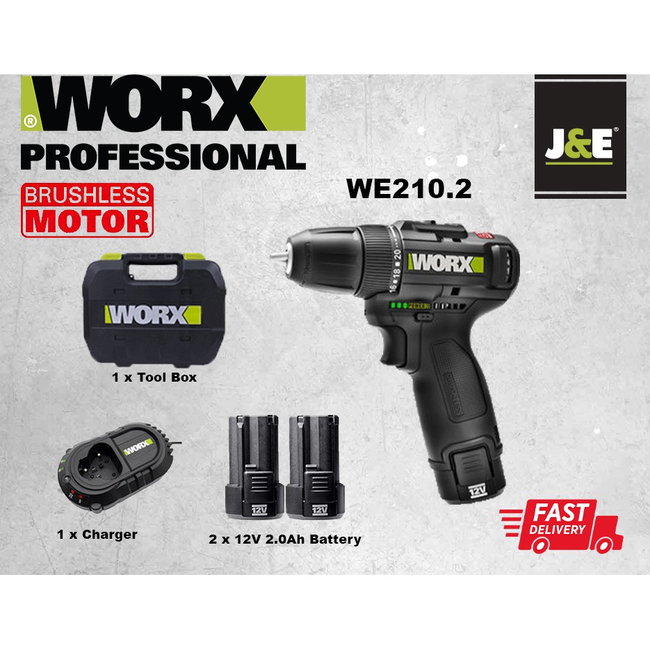 WORX WE210/WE211 ALL BLACK EDITION 12V 2.0 AH แบตเตอรี่ 38N.m สว่านไฟฟ้าไร้สาย มอเตอร์แบบไม่มีแปรง