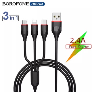 Borofone 3 in 1 สายชาร์จ 2.4A สําหรับ Lightning Micro Type-C USB สายชาร์จข้อมูล iPhone (BX17)