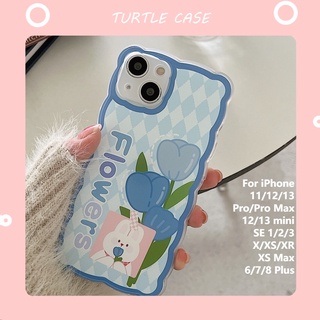 [พร้อมส่ง] เคสโทรศัพท์มือถือ กันกระแทก ลายดอกไม้ กระต่าย สีฟ้า สําหรับ Apple iPhone 14 13 12 11 PROMAX XS XR XSMAX SE2020 6 7 8PLUS MINI