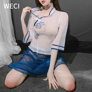 Weci ชุดชั้นในสตรี เร้าอารมณ์ เซ็กซี่ โปร่งใส กี่เพ้าสาธารณรัฐจีน นักเรียนหญิง คอสเพลย์